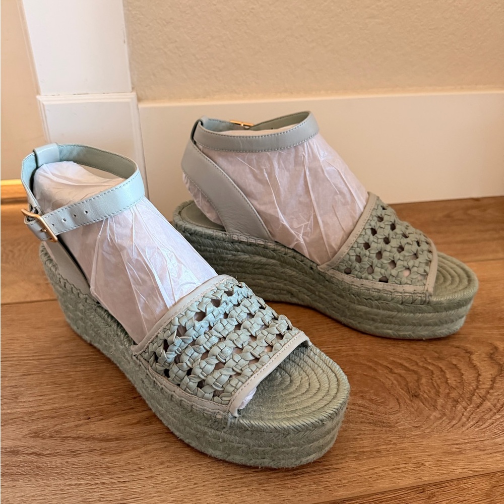 Tory Burch Women’s Mint Green Woven Espadrille Platform Sandals